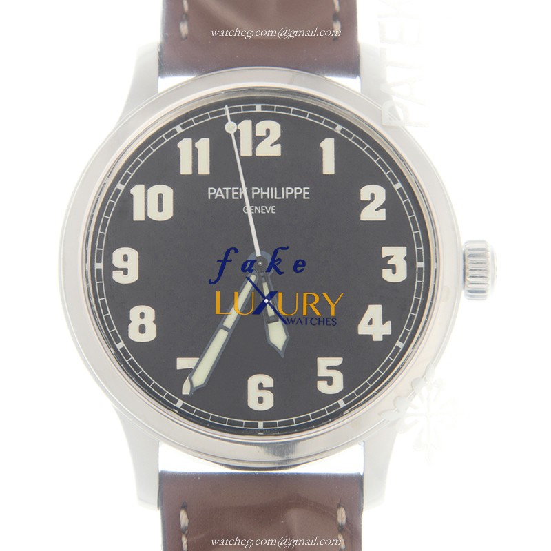 Patek Philippe 5522A-001 Calatrava Replica Watch, Automatic Movement, Blue Dial, Steel Case, Brown - Luxury Replica Watch