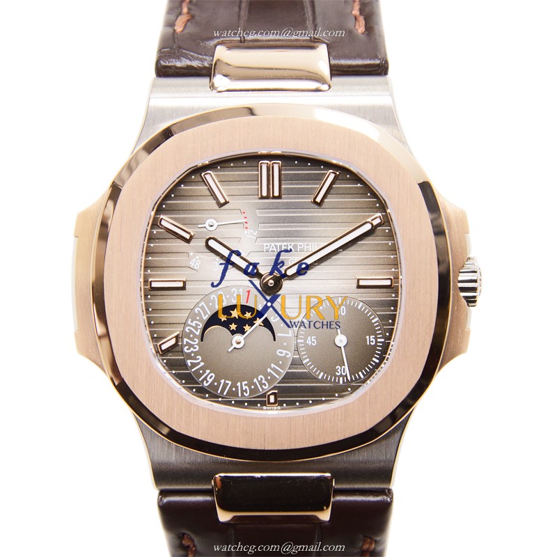 Patek Philippe 5712GR-001 Nautilus Replica Watch, Gray Dial, 18kt Rose Gold Case, Brown Alligator - Luxury Replica Watch
