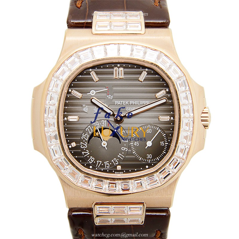 Patek Philippe Nautilus 5724R-001 Automatic 18kt Rose Gold Diamonds Black Dial Replica Watch - Luxury Replica Watch