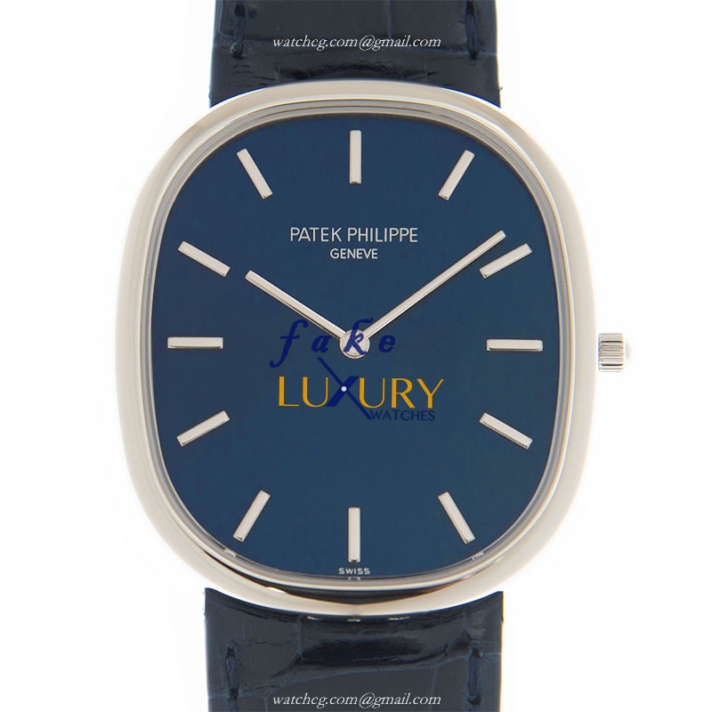 Patek Philippe Golden Ellipse 5738P-001 Automatic Platinum Blue Dial Leather Replica Watch - Luxury Replica Watch