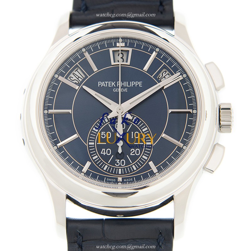 Patek Philippe 5905P-001 Replica Watch, Automatic Movement, Blue Dial, 950 Platinum Case, Alligator - Luxury Replica Watch