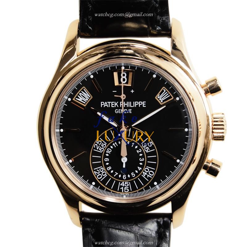 Patek Philippe 5960R-012 Complications Automatic 18kt Rose Gold Black Dial Alligator Strap Replica - Luxury Replica Watch