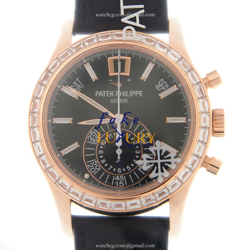 Patek Philippe 5961R-001 COMPLICATIONS Automatic 18kt Rose Gold Diamonds Black Dial Replica Watch - Luxury Replica Watch