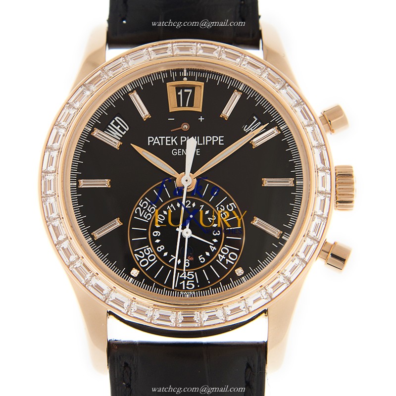 Patek Philippe 5961R-010 COMPLICATIONS 18kt Rose Gold Diamonds Automatic Black Alligator Replica - Luxury Replica Watch
