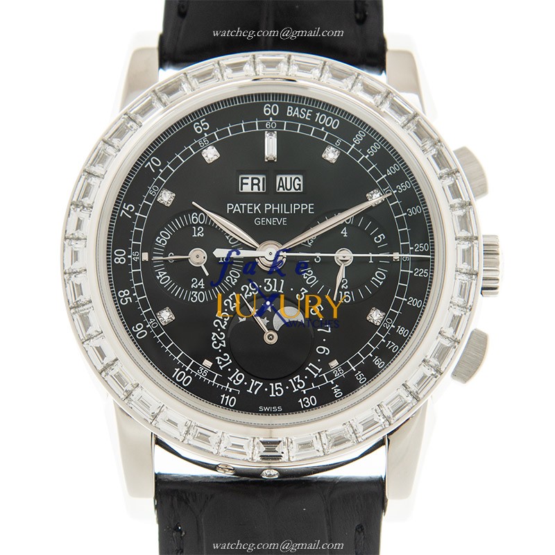 Patek Philippe 5971P-001 Replica Watch, Automatic, Black Dial, Platinum Case, Alligator Strap - Luxury Replica Watch