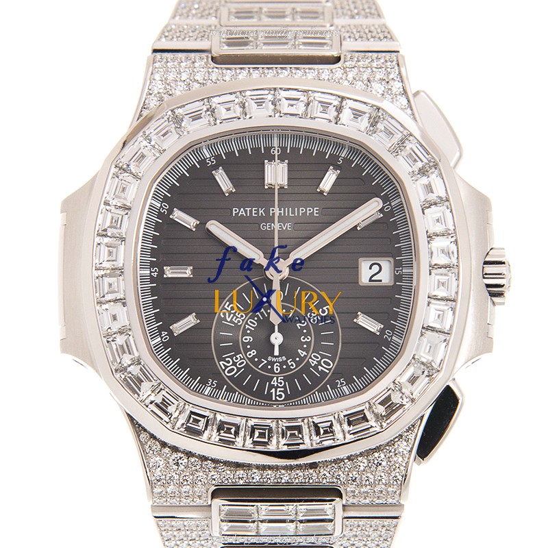 Patek Philippe 5980/1400G-010 Nautilus Replica Watch Automatic 18kt White Gold Diamond Black Dial - Luxury Replica Watch