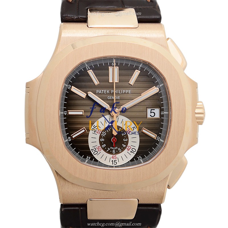 Patek Philippe 5980R-001 Nautilus Automatic Dark Brown Dial Alligator Strap Replica Watch - Luxury Replica Watch