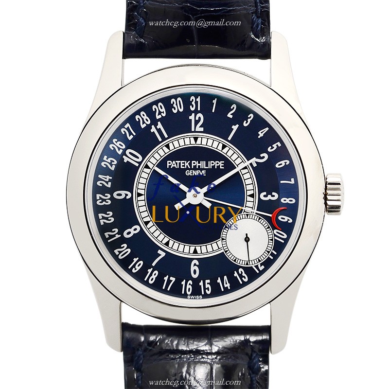 Patek Philippe 6000G-012 Calatrava Replica Watch, Automatic Movement, Blue Dial, 18kt White Gold - Luxury Replica Watch