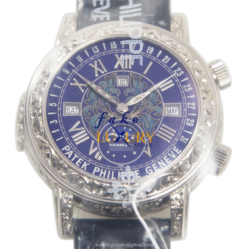 Patek Philippe 6002G-001 Replica Watch Manual Wind 18kt White Gold Blue Dial Alligator Strap - Luxury Replica Watch