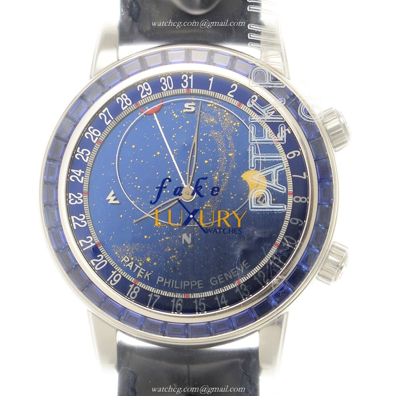 Patek Philippe 6104-11P-010 Grand Complications Replica Watch, Blue Dial, White Gold & Sapphire Case - Luxury Replica Watch