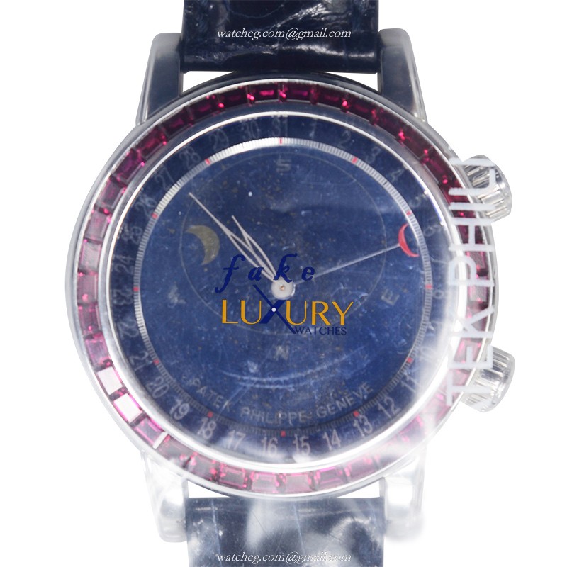 Patek Philippe 6104-12P-010 Grand Complications Automatic 18kt White Gold Ruby Blue Dial Replica - Luxury Replica Watch