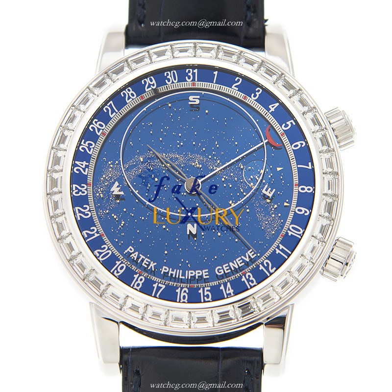 Patek Philippe 6104G-001 Grand Complications Replica Watch, Blue Dial, White Gold & Diamond Case - Luxury Replica Watch