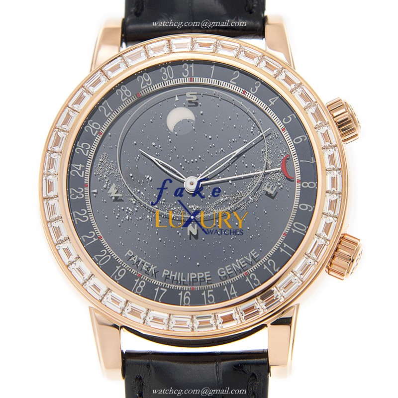 Patek Philippe 6104R-001 Grand Complications Replica Watch, Rose Gold Case with Diamonds, Black Dial - Luxury Replica Watch