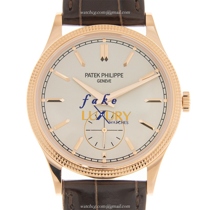 Patek Philippe 6119R-001 Calatrava Replica Watch, Manual Wind, 18kt Rose Gold, White Dial, Brown - Luxury Replica Watch