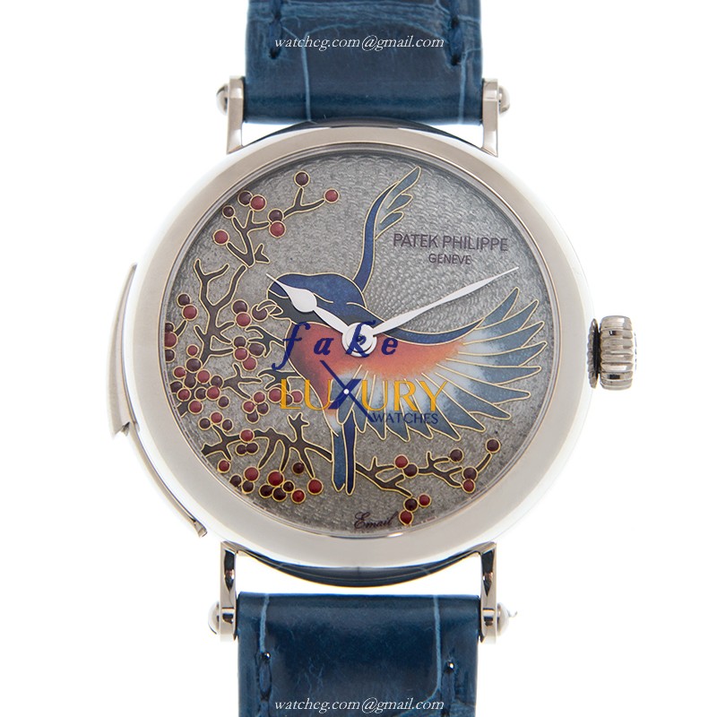 Patek Philippe 7000/50G-001 Replica Watch Automatic Blue Dial 18kt White Gold Leather Strap - Luxury Replica Watch