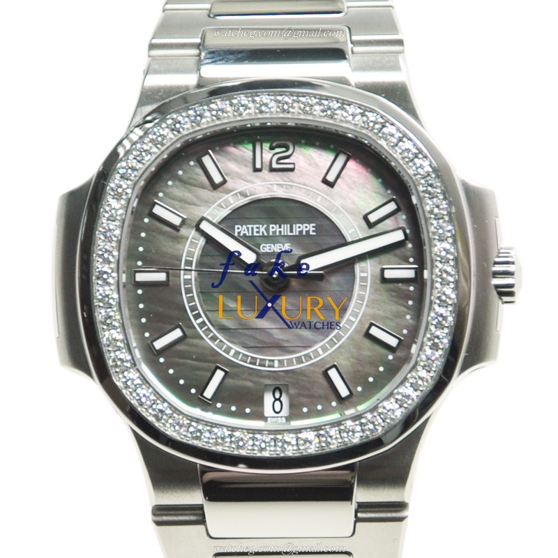7008/1A-012 - Patek Philippe Nautilus Replica Watch - 33.6mm Black Dial Stainless Steel & Diamonds - Luxury Replica Watch
