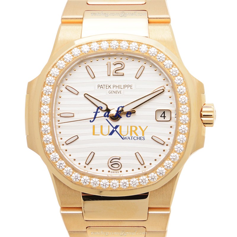 Patek Philippe 7010/1R-011 Replica Watch, Quartz Movement, White Dial, Rose Gold & Diamonds Case - Luxury Replica Watch
