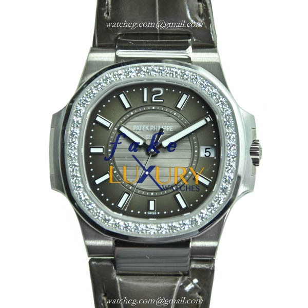 Patek Philippe 7010G-010 Nautilus Replica Watch, Dark Grey Dial, 18kt White Gold & Diamond Case - Luxury Replica Watch
