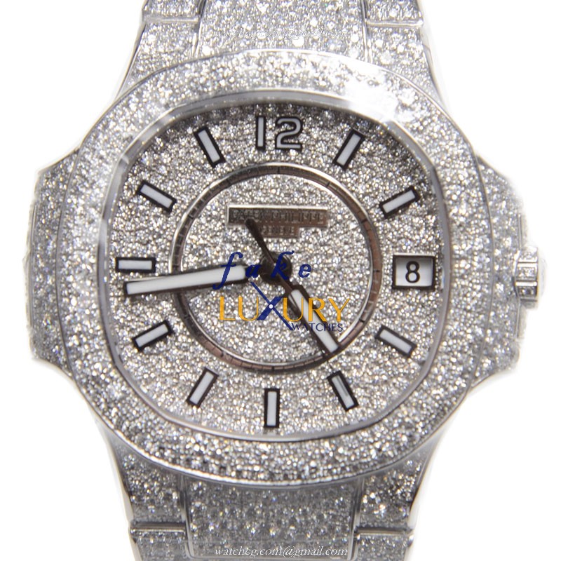 7021/1G-001 - Patek Philippe Nautilus Replica Watch 33.6mm White Gold Diamond Silver Dial - Luxury Replica Watch