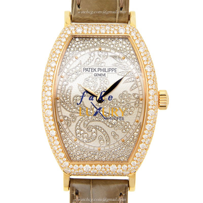 Patek Philippe 7099R-001 Gondolo Replica Watch Manual Wind Silver Dial 18kt Rose Gold Diamonds - Luxury Replica Watch