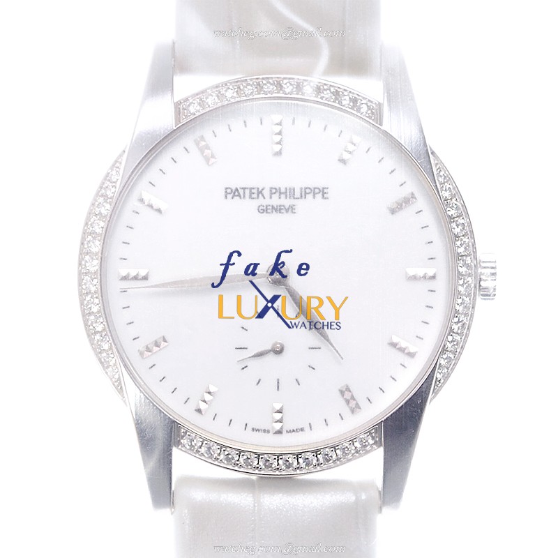 Patek Philippe Calatrava 7122-200G-001 Replica Watch, Manual Wind, White Gold & Diamond, White Dial - Luxury Replica Watch