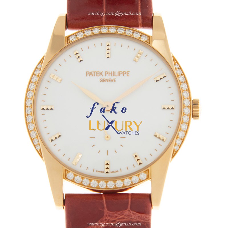 Patek Philippe 7122/200R-001 Calatrava Replica Watch Manual Wind 18kt Rose Gold White Dial Red - Luxury Replica Watch
