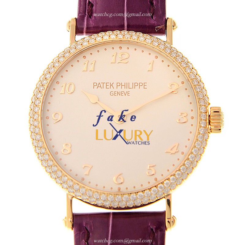 Patek Philippe 7200-200R-001 Calatrava Automatic 18kt Rose Gold Diamonds White Dial Replica Watch - Luxury Replica Watch