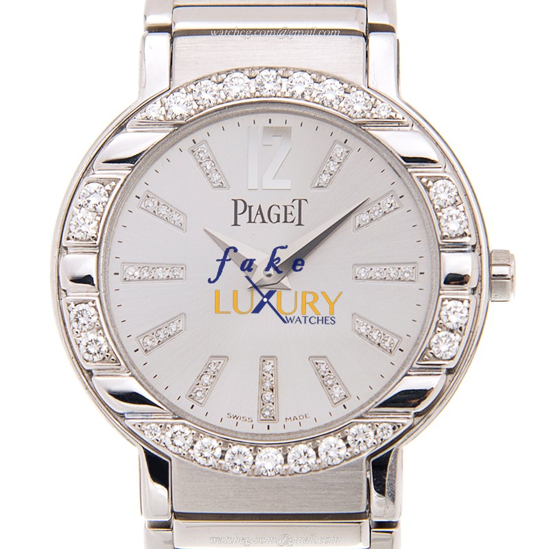 Piaget G0A26031 POLO Quartz 28mm 18kt White Gold Diamond Silver Dial Replica Watch - Luxury Replica Watch