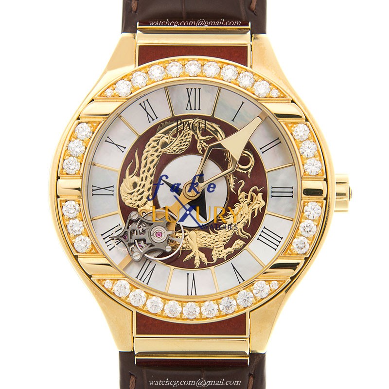 Piaget G0A33522 POLO Manual Wind 18kt Yellow Gold White Dial Alligator Brown Strap Replica Watch - Luxury Replica Watch
