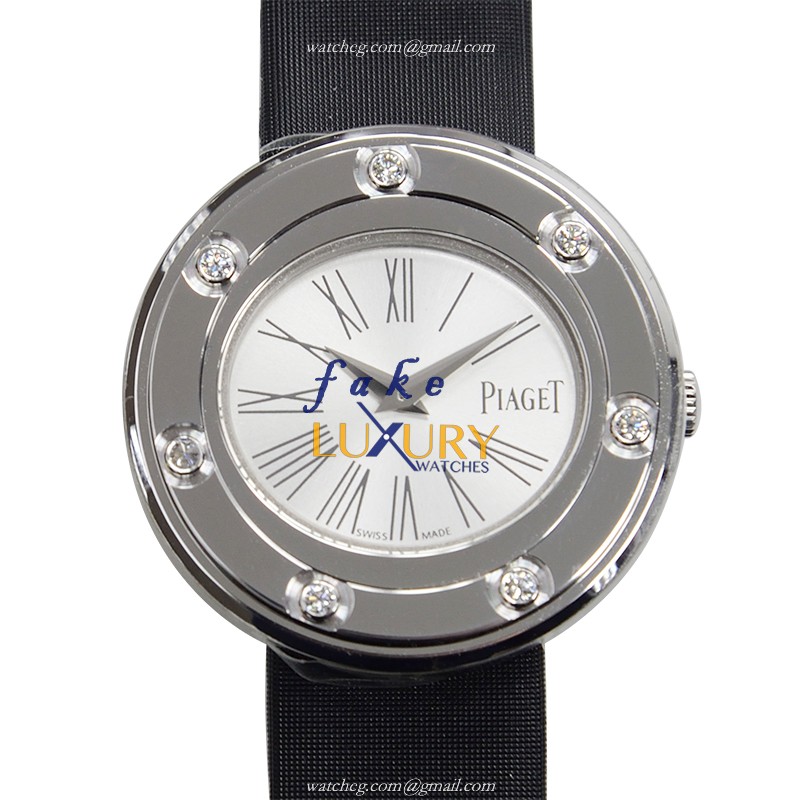 Piaget G0A35085 Replica Watch 29mm Quartz White Dial 18kt White Gold Case Black Silk Strap - Luxury Replica Watch