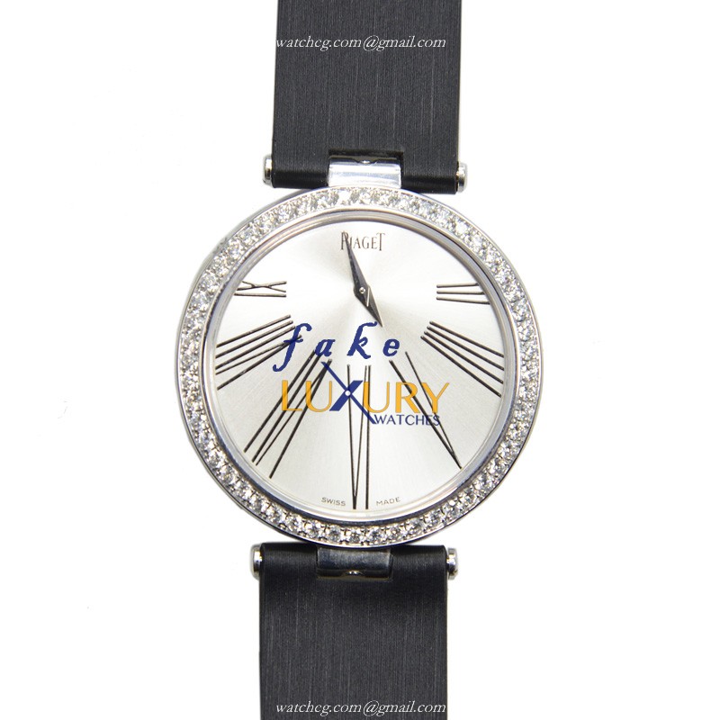 Piaget G0A35136 Limelight Replica Watch Automatic 18kt White Gold Diamond Silver Dial Black Silk - Luxury Replica Watch