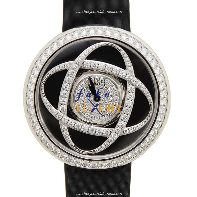 Piaget G0A35156 Limelight Quartz 18kt White Gold Diamond Black Dial Silk Strap Replica Watch - Luxury Replica Watch