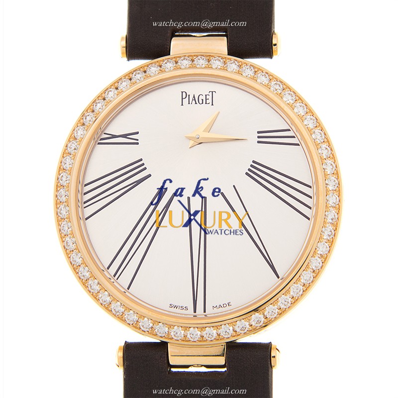 Piaget G0A36243 LIMELIGHT Quartz 18kt Rose Gold Silver Dial Silk Strap Replica Watch - Luxury Replica Watch