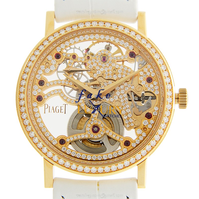 G0A38121 - Piaget Altiplano Replica Watch - Manual Wind - Rose Gold Diamonds - White Strap - Luxury Replica Watch