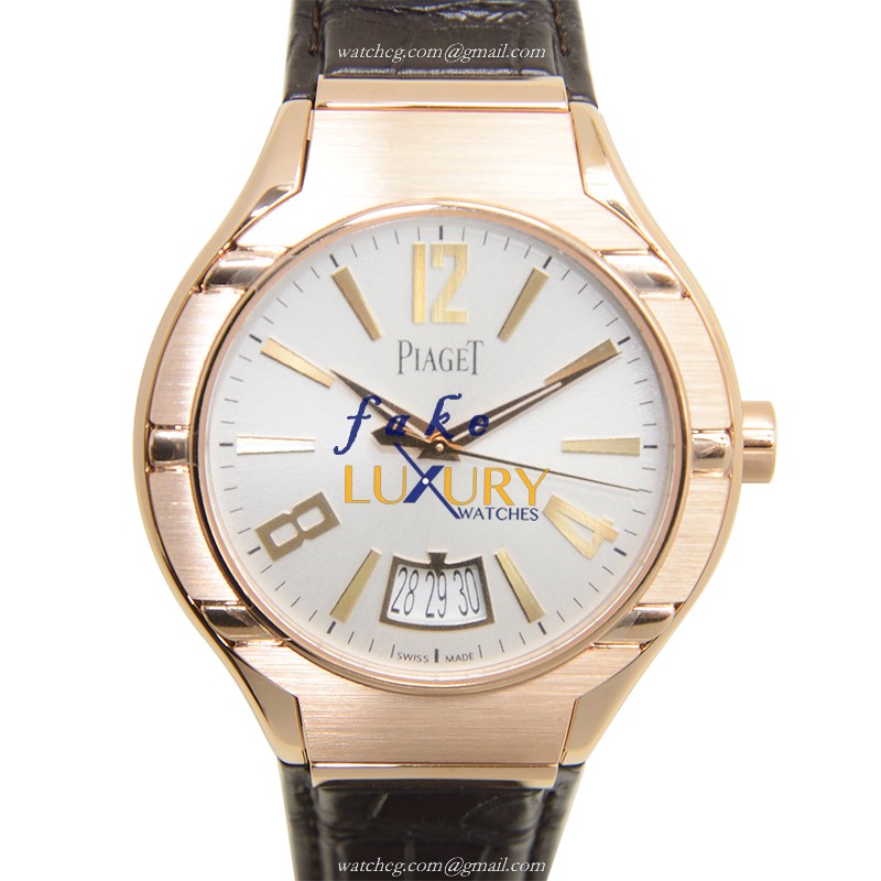 Piaget G0A38149 Polo Replica Watch, 18kt Rose Gold, Automatic, Silver Dial, Brown Alligator Strap - Luxury Replica Watch