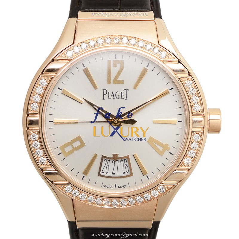 Piaget G0A38159 Polo Replica Watch Automatic 18kt Rose Gold Diamonds White Dial Brown Alligator - Luxury Replica Watch