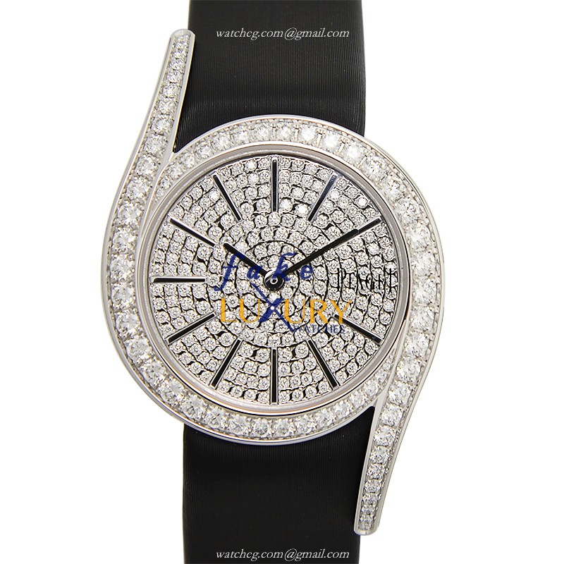 Piaget G0A38162 Limelight Quartz 18kt White Gold Diamond Silver Dial Silk Strap Replica Watch - Luxury Replica Watch
