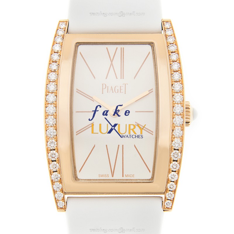 Piaget G0A39188 Limelight Quartz 18kt Rose Gold White Dial Fabric Strap Replica Watch - Luxury Replica Watch