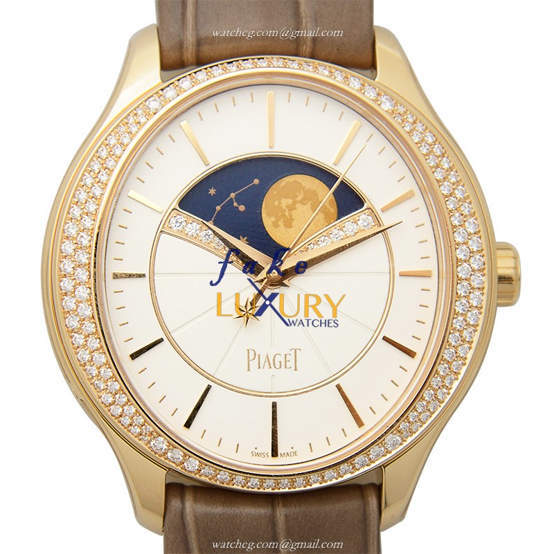 Piaget G0A40123 Limelight Replica Watch Automatic 18kt Rose Gold Diamonds White Dial Alligator Strap - Luxury Replica Watch