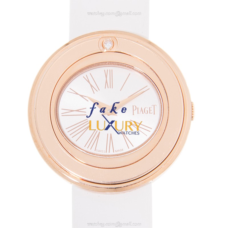 G0A41084 - Piaget Possession Replica Watch - 18kt Rose Gold Quartz - Silver Dial White Leather - Luxury Replica Watch