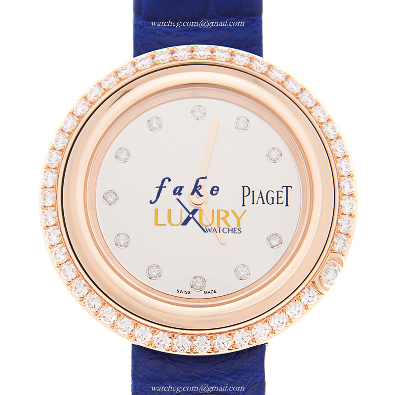 Piaget G0A43092 Possession Quartz 18kt Rose Gold Silver Dial Blue Strap Replica Watch - Luxury Replica Watch