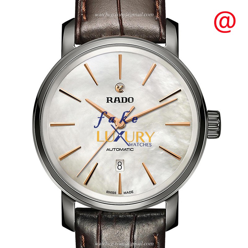 Rado R14026926 Diamaster Replica Watch, Automatic, White Dial, Steel Case, Brown Alligator Strap - Luxury Replica Watch
