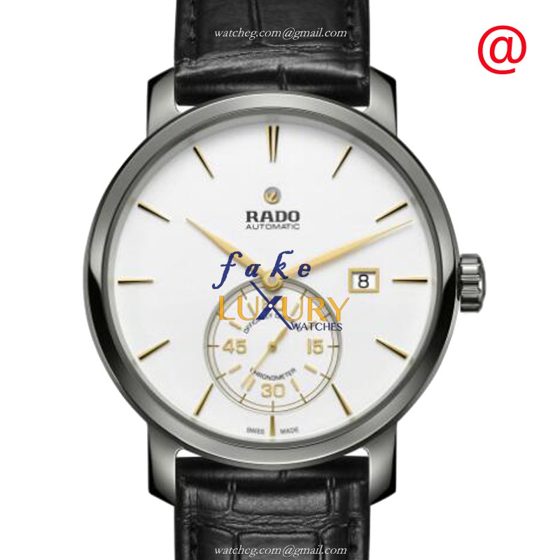 Rado R14053016 Replica Diamaster Automatic Ceramic Watch, White Dial Black Alligator Strap - Luxury Replica Watch