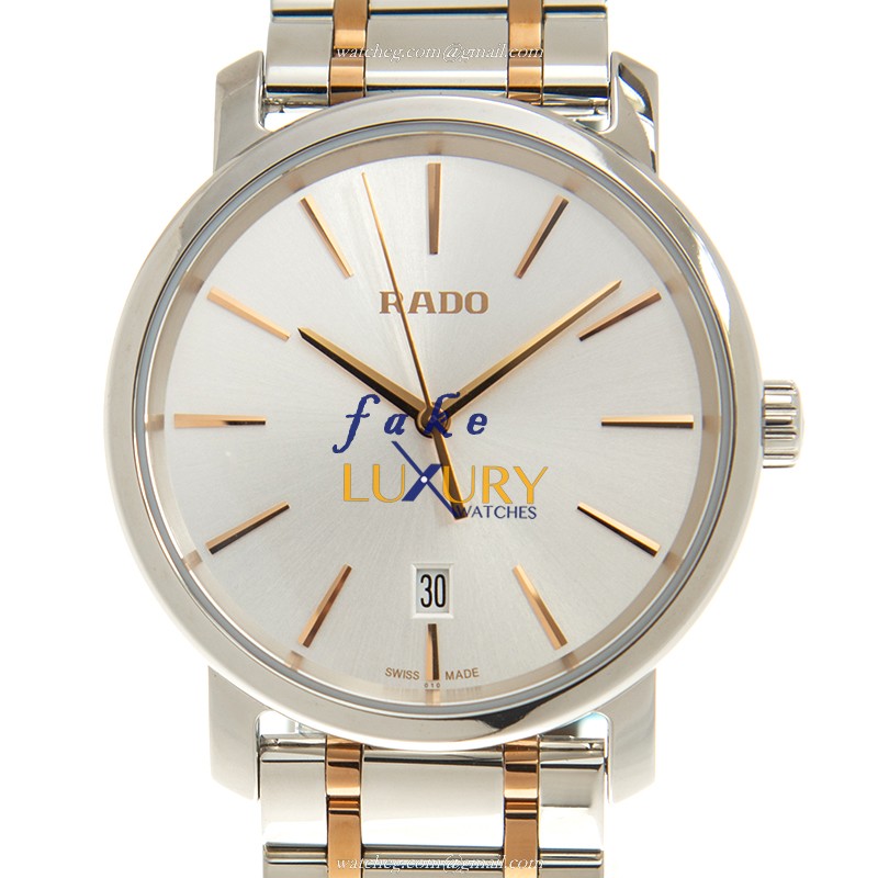 Rado R14078103 Diamaster Replica Watch With Quartz Movement, Silver Dial, Gold-Plated Steel Case - Luxury Replica Watch