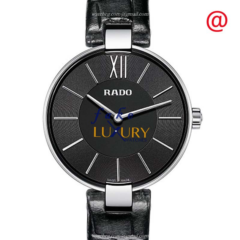 Rado Coupole Classic R22850155 Quartz Stainless Steel Black Dial Leather Strap Replica Watch - Luxury Replica Watch