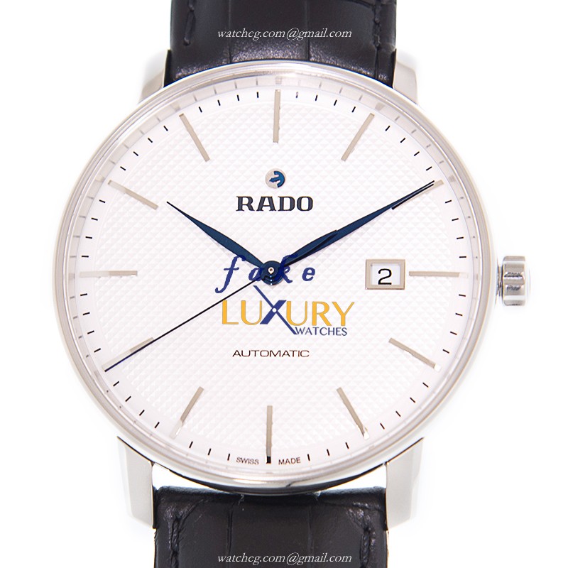 Rado R22876015 Centrix Automatic Replica Watch with White Dial, Black Leather Strap, Steel Case - Luxury Replica Watch