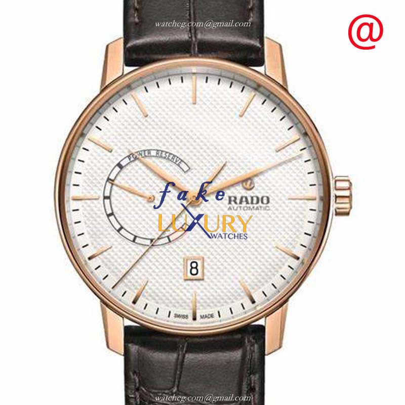 Rado R22879025 Coupole Classic Automatic PVD Gold Silver Dial Leather Strap Replica Watch - Luxury Replica Watch