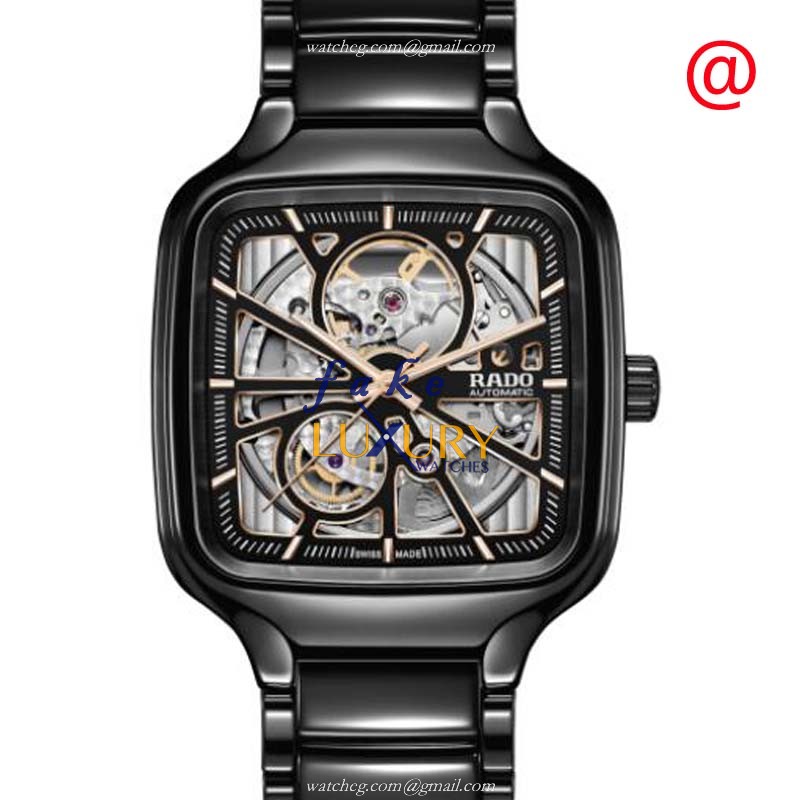 Rado TRUE SQUARE Automatic Ceramic R27086162 Transparent Dial Black Strap Replica Watch - Luxury Replica Watch