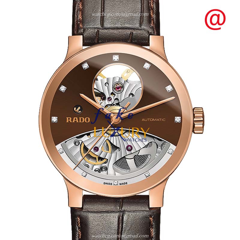 Rado CENTRIX R30248715 Automatic Gold-Plated Steel Brown Dial Leather Strap Replica Watch - Luxury Replica Watch