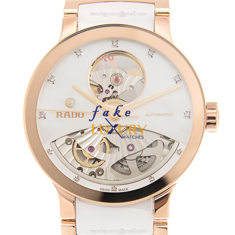 Rado CENTRIX R30248902 Automatic Gold-Plated Steel White Dial Ceramic Strap Replica Watch - Luxury Replica Watch